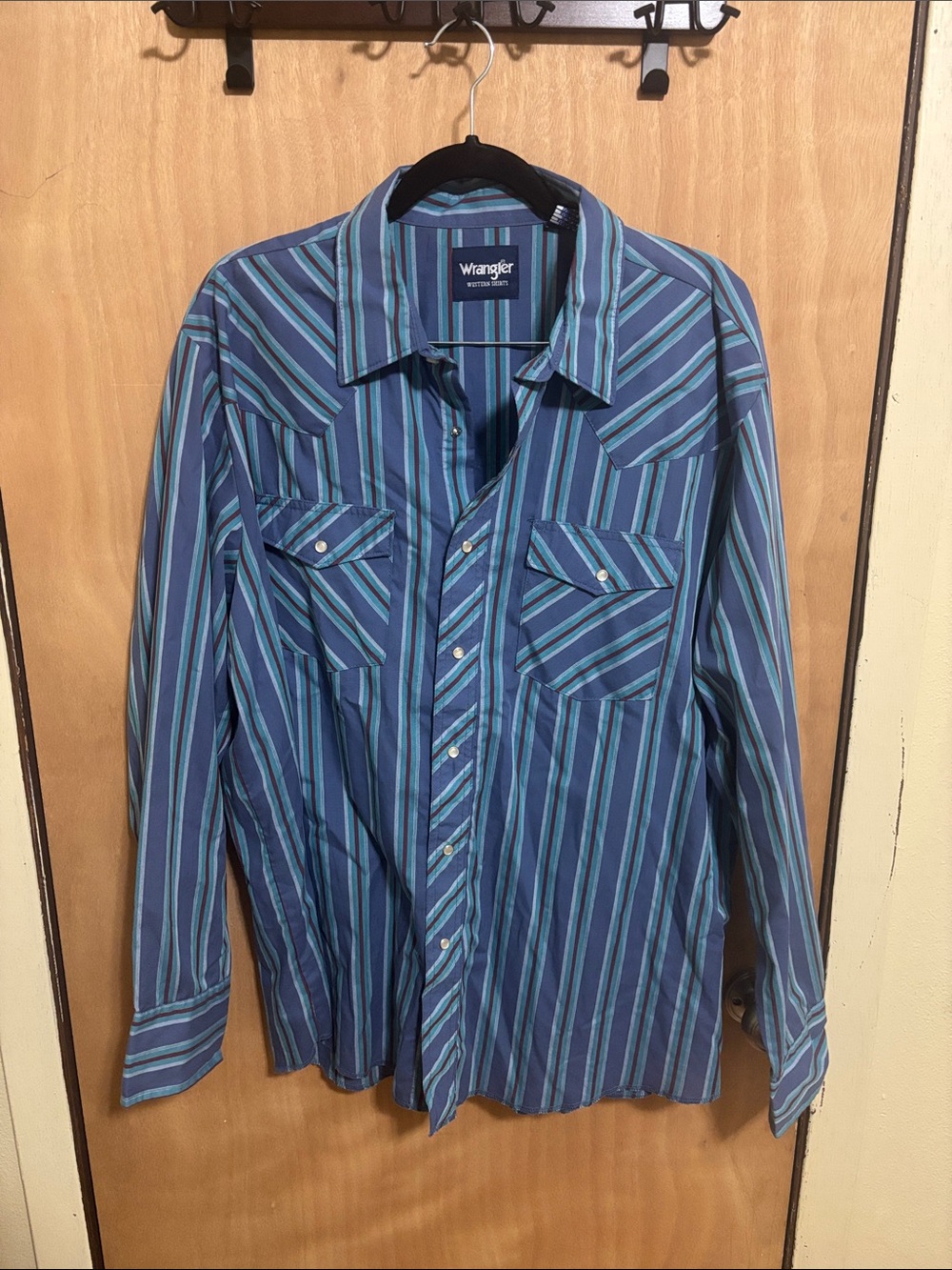 Wrangler Blue Striped Western Pearl Snap Shirt